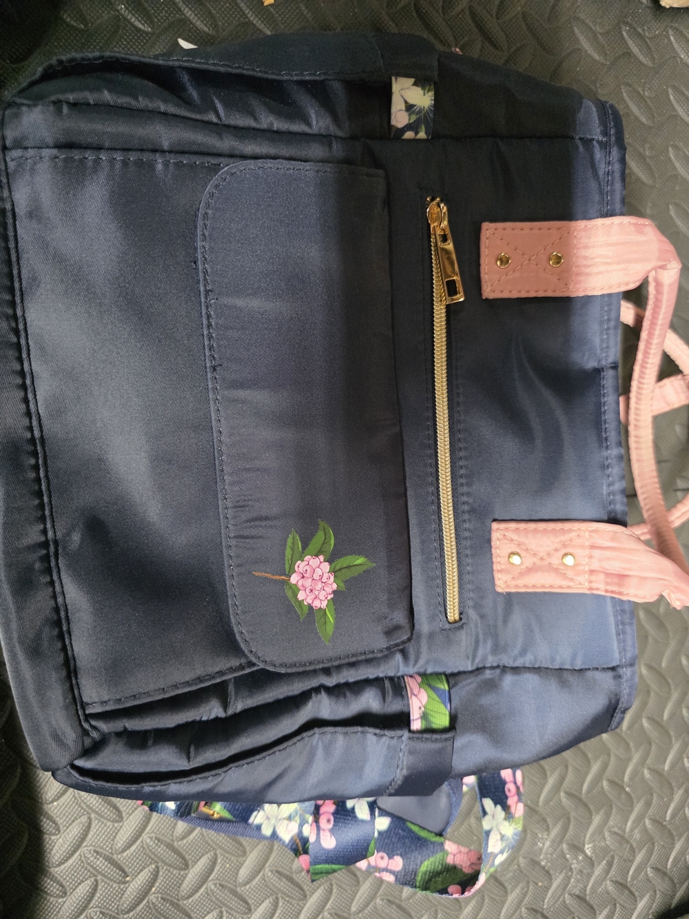Navy and Pink Floral Accent Women's Tote Bag